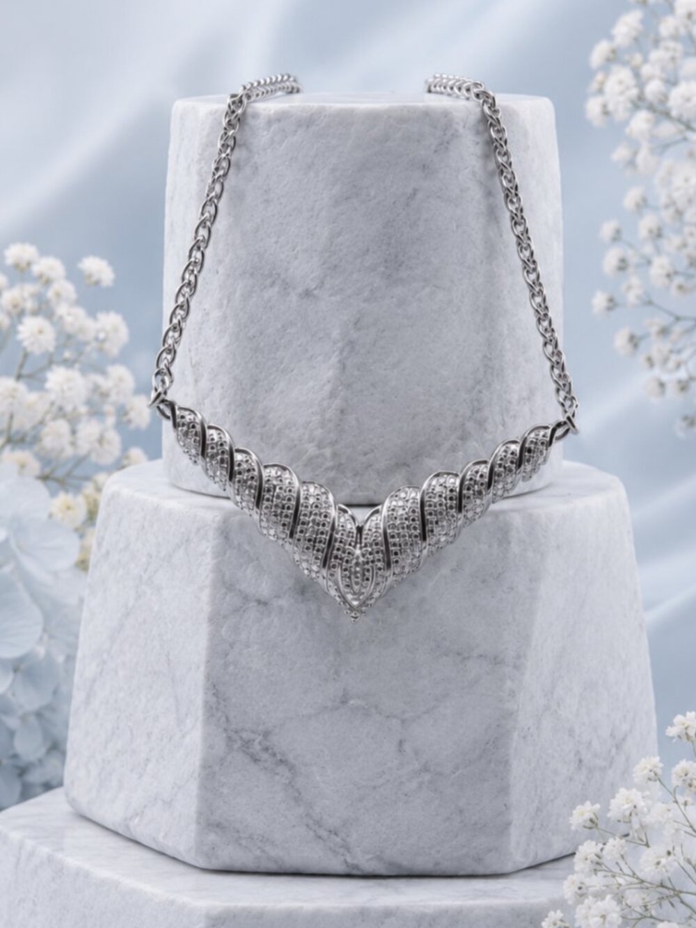 Silver Chevron Statement Necklace